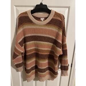 SO Sonoma Striped Crew Neck Plush Sweater Pink, Burgundy, Cream Plus XXL